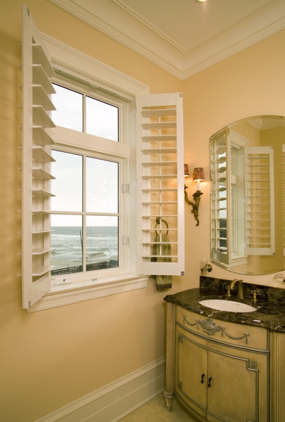 White shutters in New York coastal home